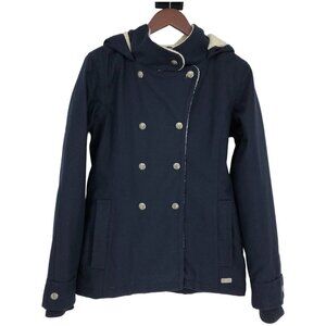 ORB Navy Blue Double  Breasted Waterproof Fleece Lined Hooded Pea Coat Jacket M